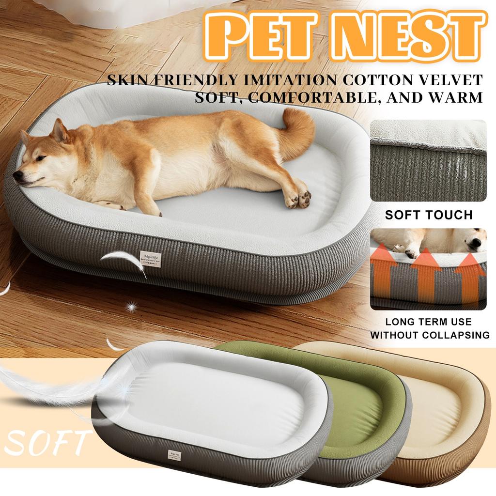 Grey Simples Tykkede rullebaner Seng for mellomstore og store hunder Corgi Shiba Inu Four Seasons hundeseng til kjæledyrhund