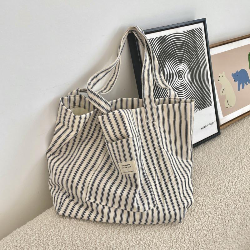 Holiday Striped Canvas Bag Versatile Shopping Large Capacity Shopping Bag Women's Light Commuter Shoulder Bag