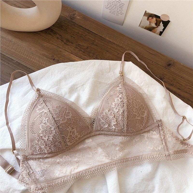 U-shaped Back Underwear Lace Hollow Triangular Cup Underwear Deep V Gathering Bra Sexy Sweet Thin Breathable Women's Bra