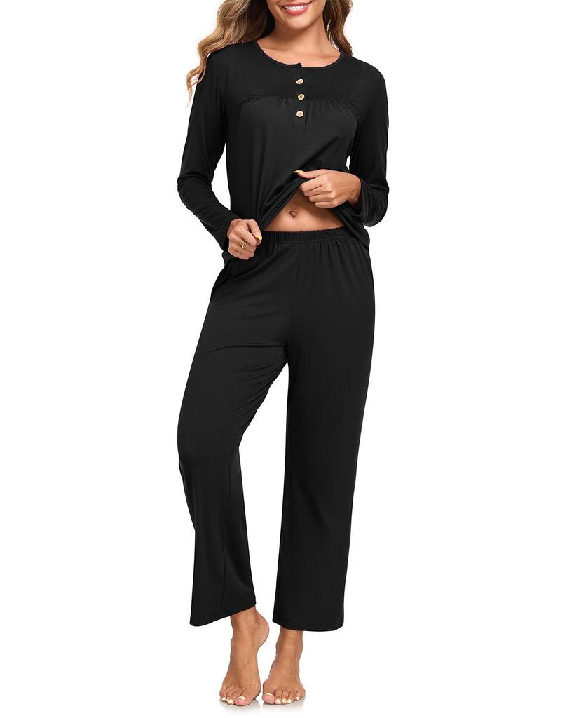 Women's Long Sleeve Pajama Set: 2-Piece with Pockets, Casual Homewear - Long Pants