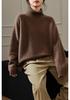 100% Pure Wool Women's High Neck Thick Raglan Sleeve Sweater - Loose Fit Base Layer Knitwear