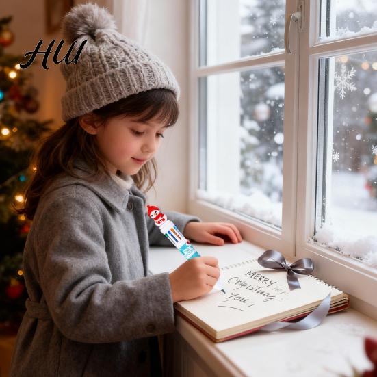 Efficient Multi-color Pen Christmas Ballpoint Pens 10-in-1 Retractable Cute Santa Snowman Multi-function Festive Writing Tool for Kids School Supplies