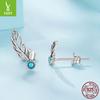 Elegant Retro Turquoise Feather Stud Earrings For Women, Charm Temperament S925 Sterling Silver Wing Earrings
