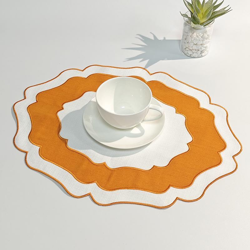 Tovaglietta in Lino texturizzata a Festoni Lavabile in Lavatrice Senza Pieghe Tappetino per Tavola da Pranzo per Uso Domestico in Fattoria