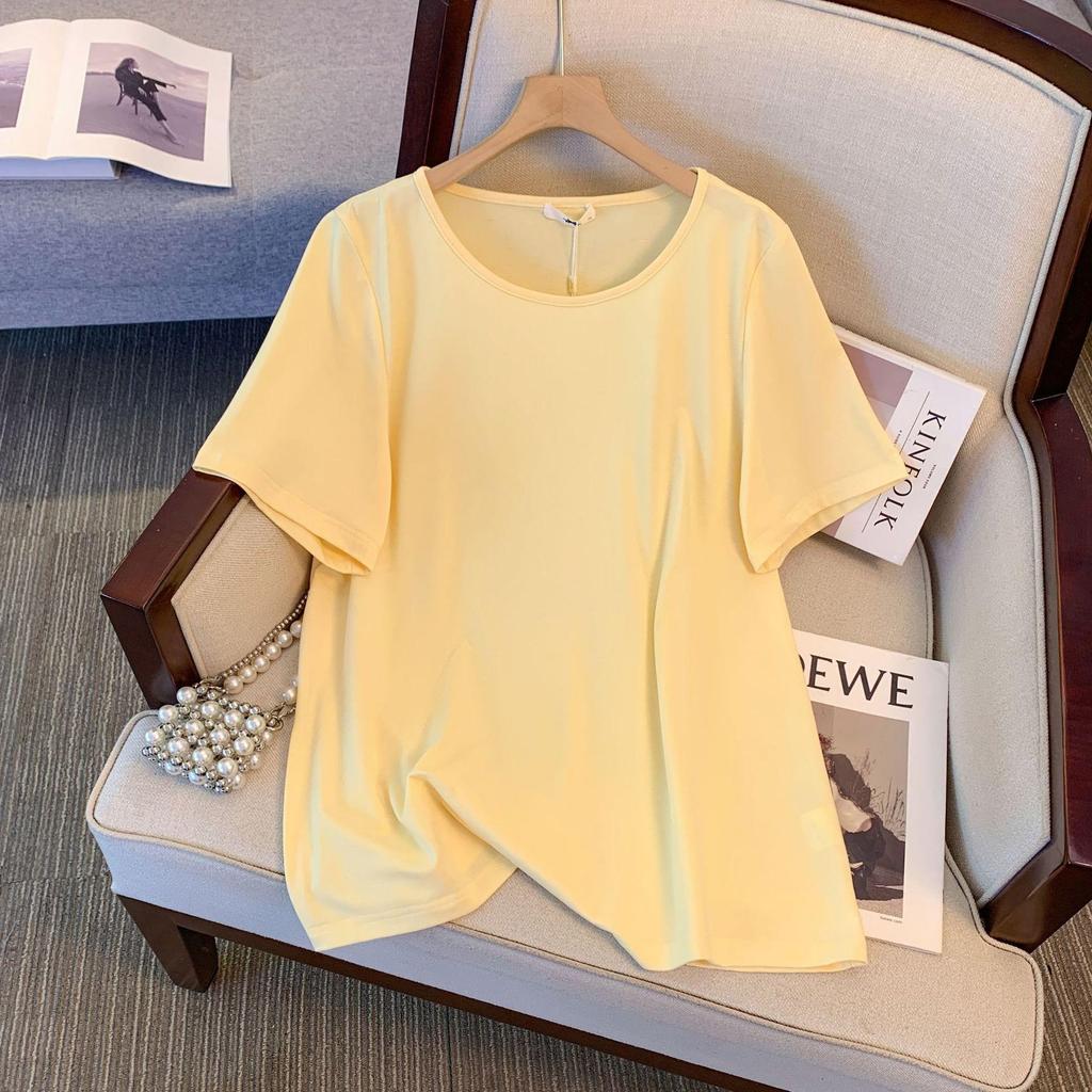 Deformation Strategy Plus Size Women's Loose Solid Color Slimming T-shirt - Short Sleeve Spring/Summer Top