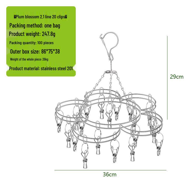 Kaiwang Double Layer Stainless Steel Sock and Clothes Drying Rack with 20 Clips