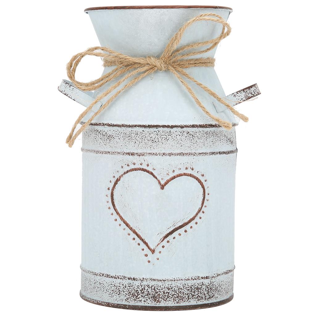 Vase Unique Heartshaped and Rope Design Galvanized Iron Vase for Indoor Outdoor Home Office