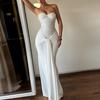 Rochie de Seară Femei Borgogna Fără Bretele Mărgele Lungă Până la Sol Rochie Formală Drapată
