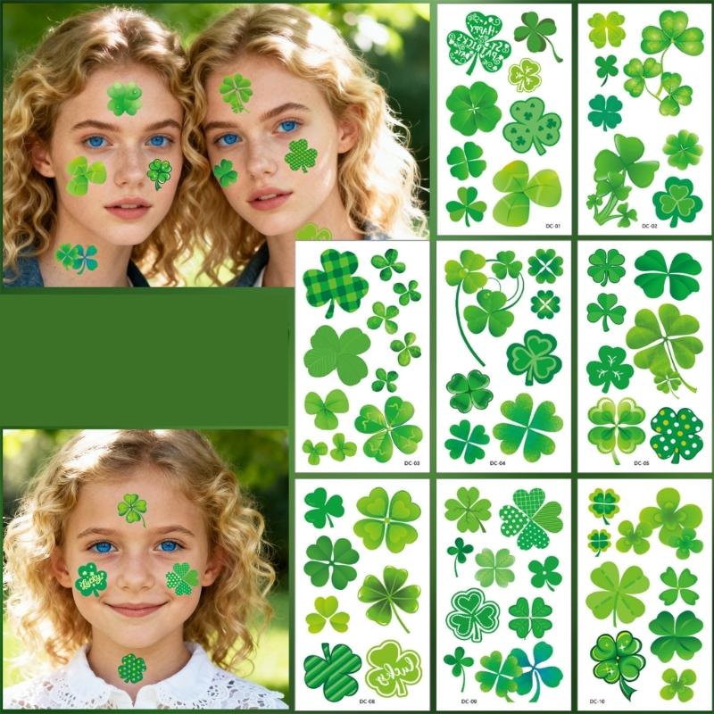 Pack of 10 Patrick' s Day Shamrock Tattooed Perfect for Sensitive Skin Easy Apply Waterproof Sticker for Celebration