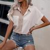 Women's Summer Shirt Fashionable Colorblock Cardigan Button,Neck Short,Sleeved Tops