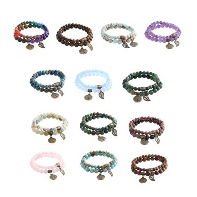 Tree Charm Bracelet Set Agates Bead Stone Bracelets for Women Man Leaf Pendant Bangles Jewelry Gift