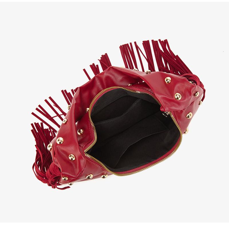 Yogodlns Fashion Personality Women's Underarm Bag Retro Leather Texture Tassel Rivet Bag Versatile Simple Trend Shoulder Bag