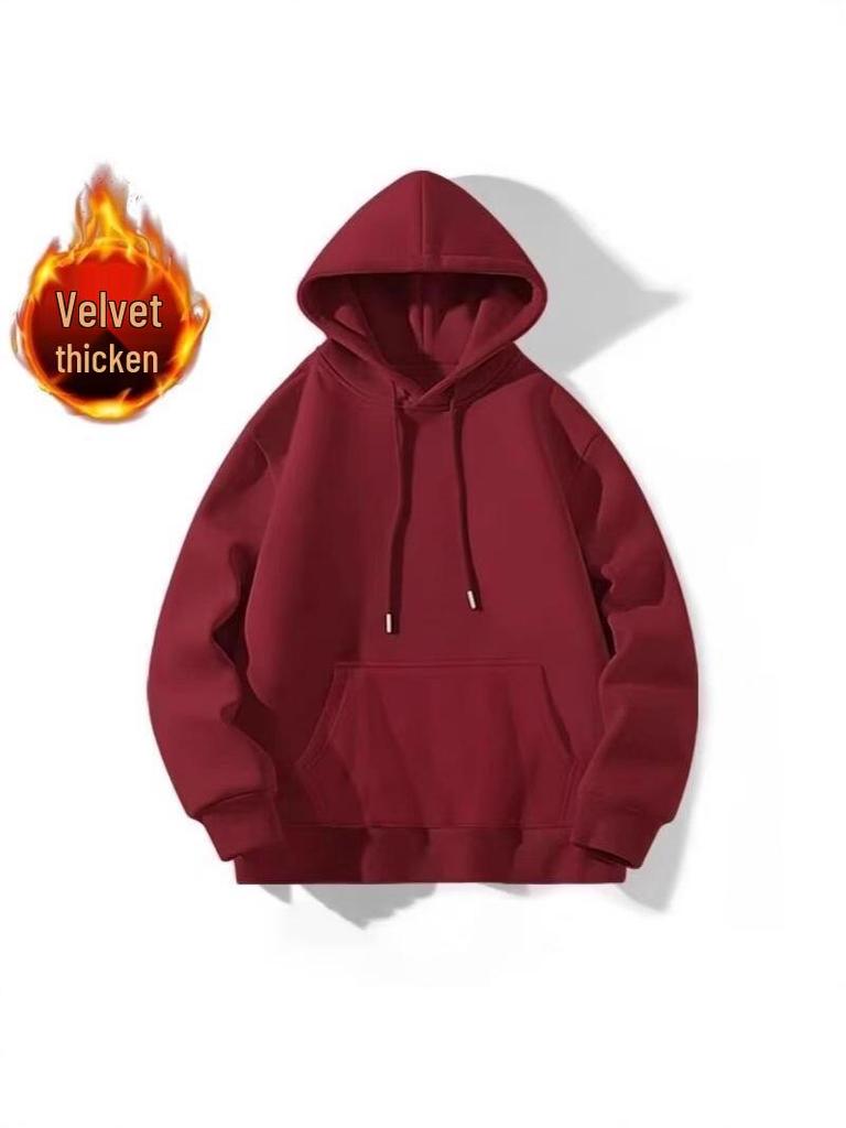 Sweat à capuche pour homme - Grande taille - Automne/Hiver - Doublure en velours, Couleur unie, Manches longues, Coupe ample