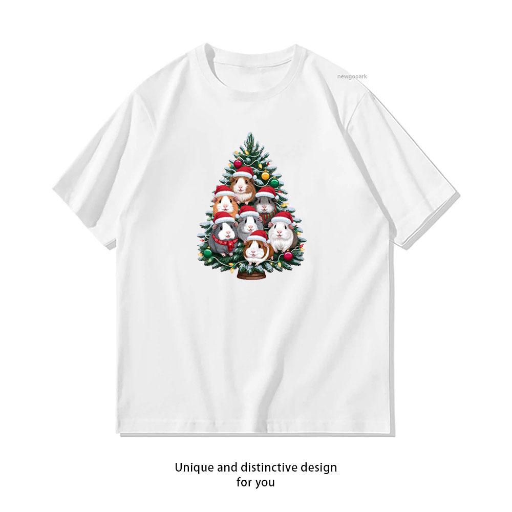 Guinea Pig Christmas Tree Graphic T Shirts Woman Man Kawaii Creative Cartoon Tshirt Classic Oneck Cotton Shortsleev Camisetas