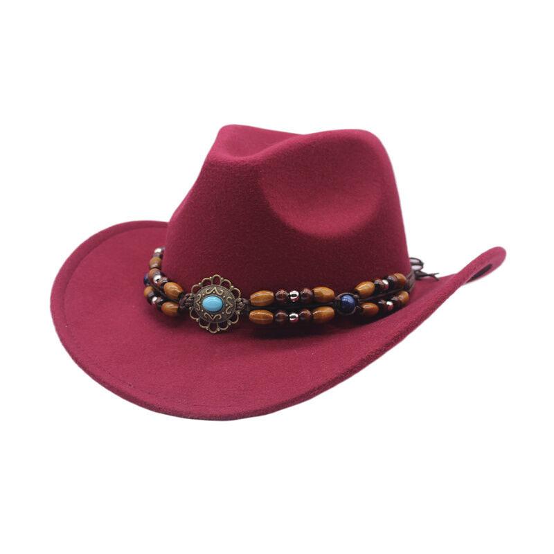 Hot-selling Top Hat, Ethnic Style Cow Label, Western Cowboy Top Hat, Rolled Brim, Retro Riding Hat, Woolen Felt Hat