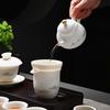 Kung Fu Mutton Fat Jade Gaiwan Teapot Set - Gold-Painted Luxury Tea Set