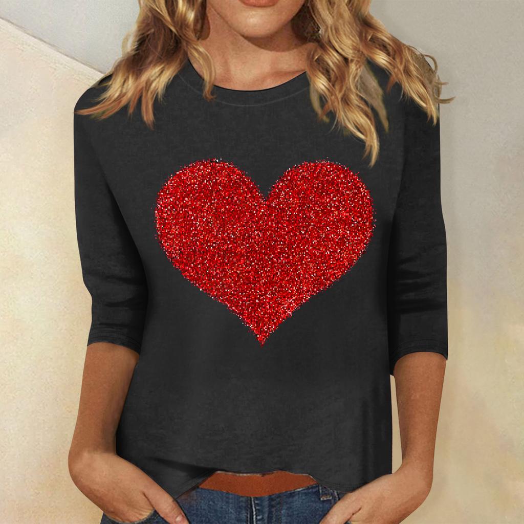 Women's Fashion Casual Round Neck 3/4 Sleeve Loose  Printed T-Shirt Ladies Top