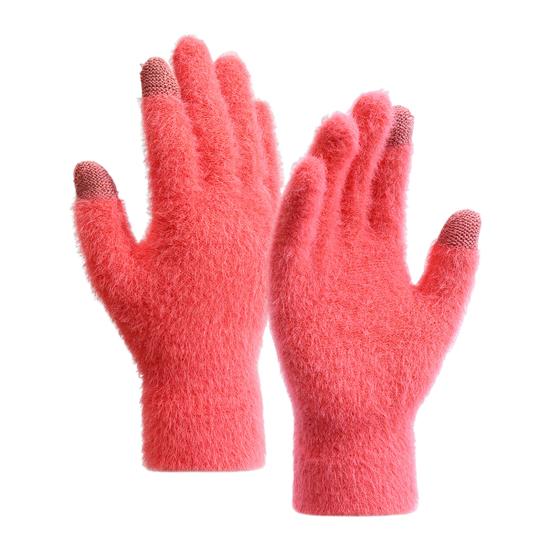 1 Pair Unisex Winter Gloves Thick Plush Five Fingers Non-slip Touch Screen Solid Color Stretchy Heat Retention Cycling Outdoor Activity Gloves