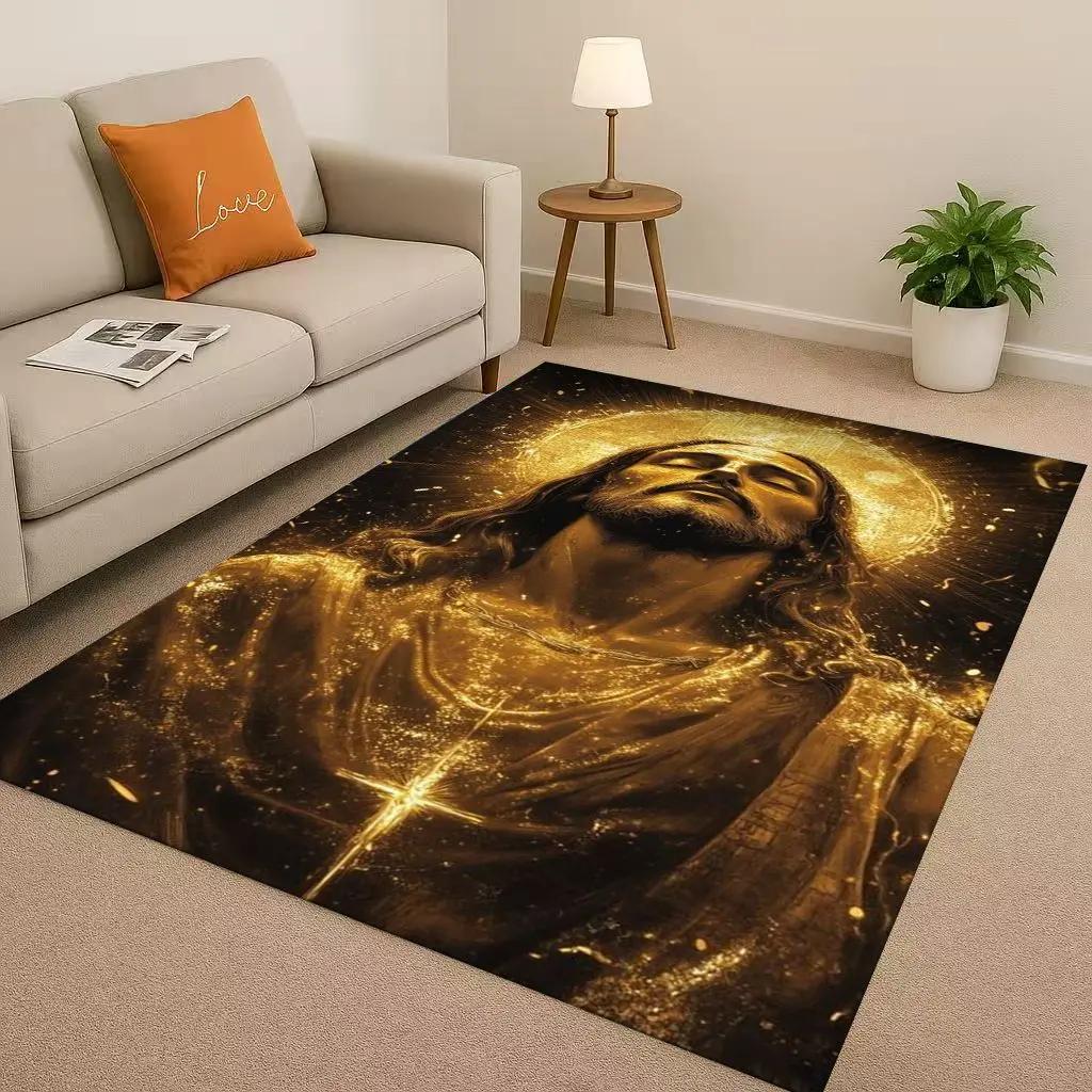 Retro Jesus Virgin Mary Art Living Room Non Slip Area Rug Soft Carpet for Bedroom Playroom Sofa,Easy Clean Home Decor Doormat