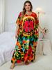 EDOLYNSA 2024 Bohemian Bunte V-ausschnitt Lose Kaftan Kleid Für Frauen Sommer Casual Plus Größe Batwing Ärmel Urlaub Langes Kleid Q1464