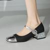 Krazing Pot Cow Skin Spring Summer Size 41 Thick Med Heels Women Square Toe Mixed Color Crystal Heels Pumps