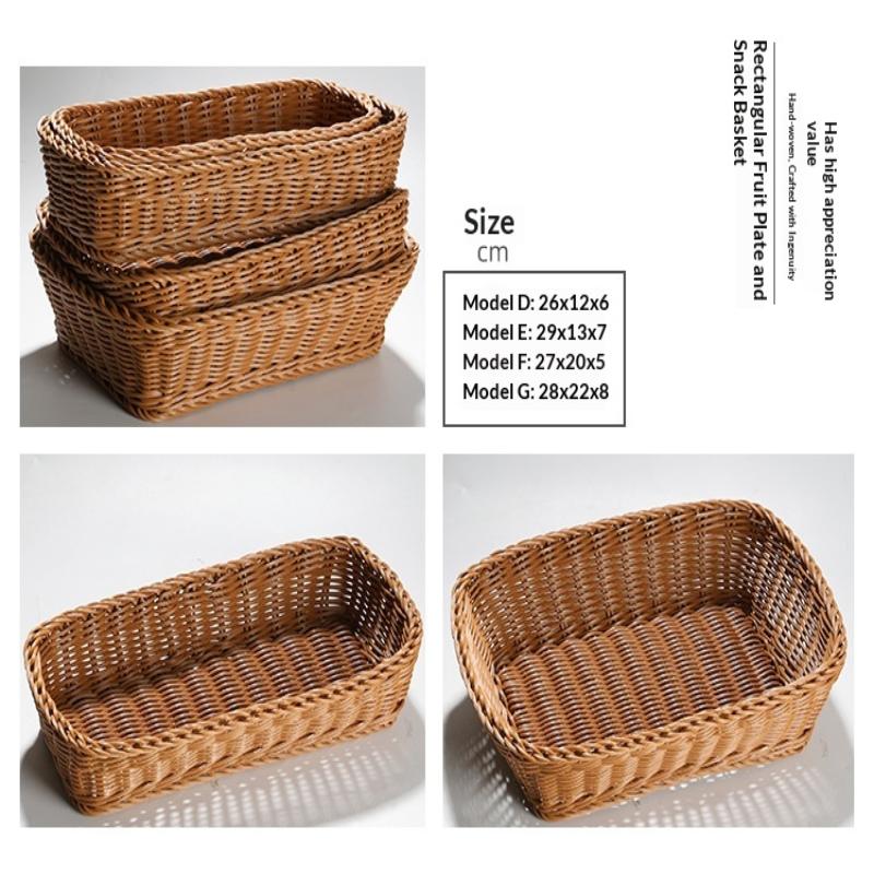 Handwoven Hardness Rattan Wicker Woven Serving Baskets Household Bread Fruit Vegetables Basket Rattan Basket Restaurant Display