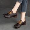 Johnature Bequeme Damen-Pumps aus echtem Leder, Retro-Handarbeit, weiche Sohle, runde Zehen, vielseitige Schuhe mit niedrigem Absatz