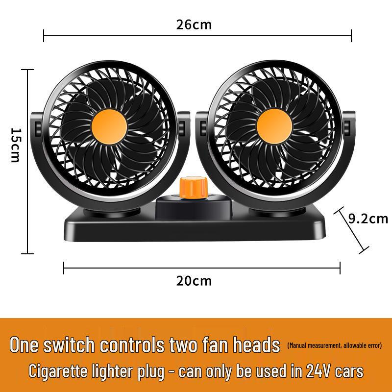 Dual-Head Car Fan 12V/24V for Trucks and Sedans