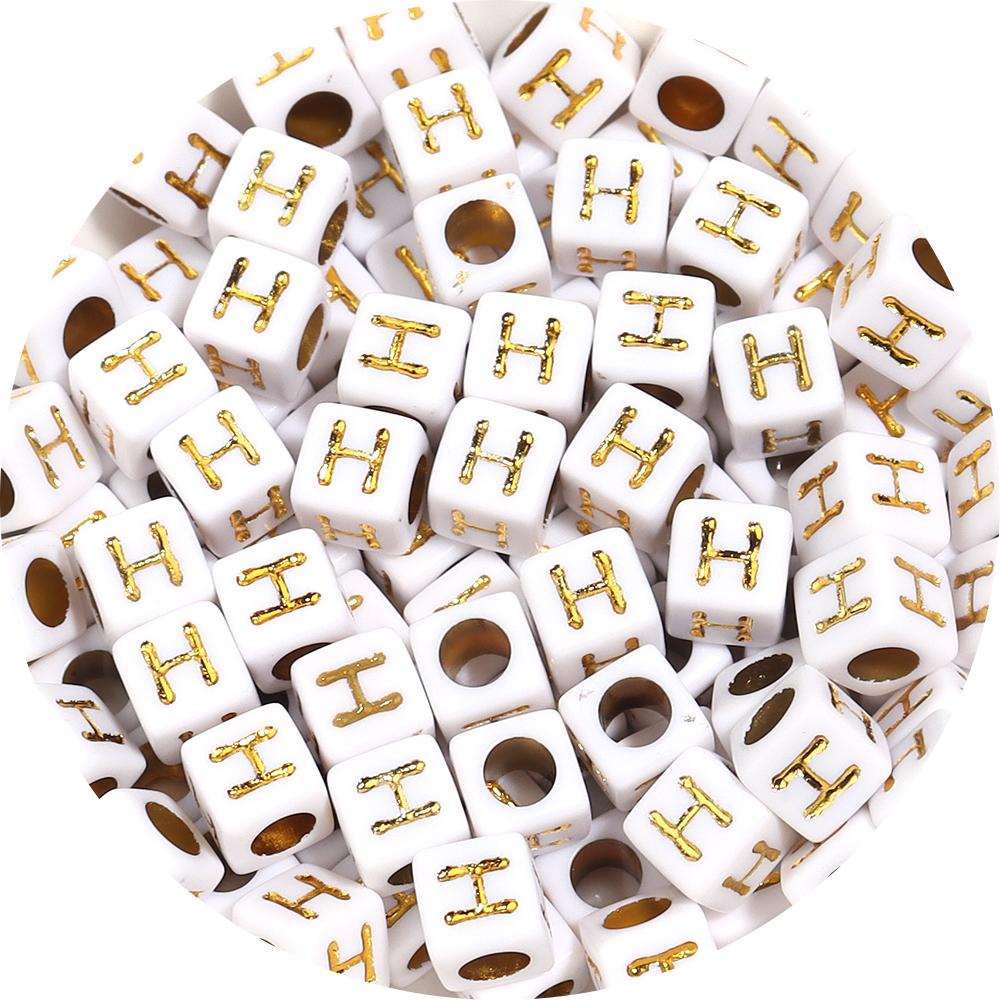 100pcs A-Z Acrylic Letter Square Beads Gold Color 6mm Large Hole Loose Bead for DIY Bracelet Necklace Jewelry Beaded Accessories