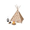 Durable 1 Set 1/12 Doll House Outdoor Cooking Barbecue Scene Decor Miniature Camping Tent Bonfire Model With Flower/Wave Point Pattern