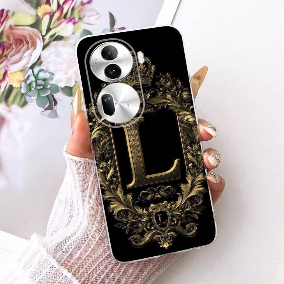 Clear For Oppo Reno 11Pro 5G CPH2607 Cover For Oppo Reno 11 Pro 5G Case Luxury Crown A-Z Letters 2D Flat Pattern Soft Phone Case