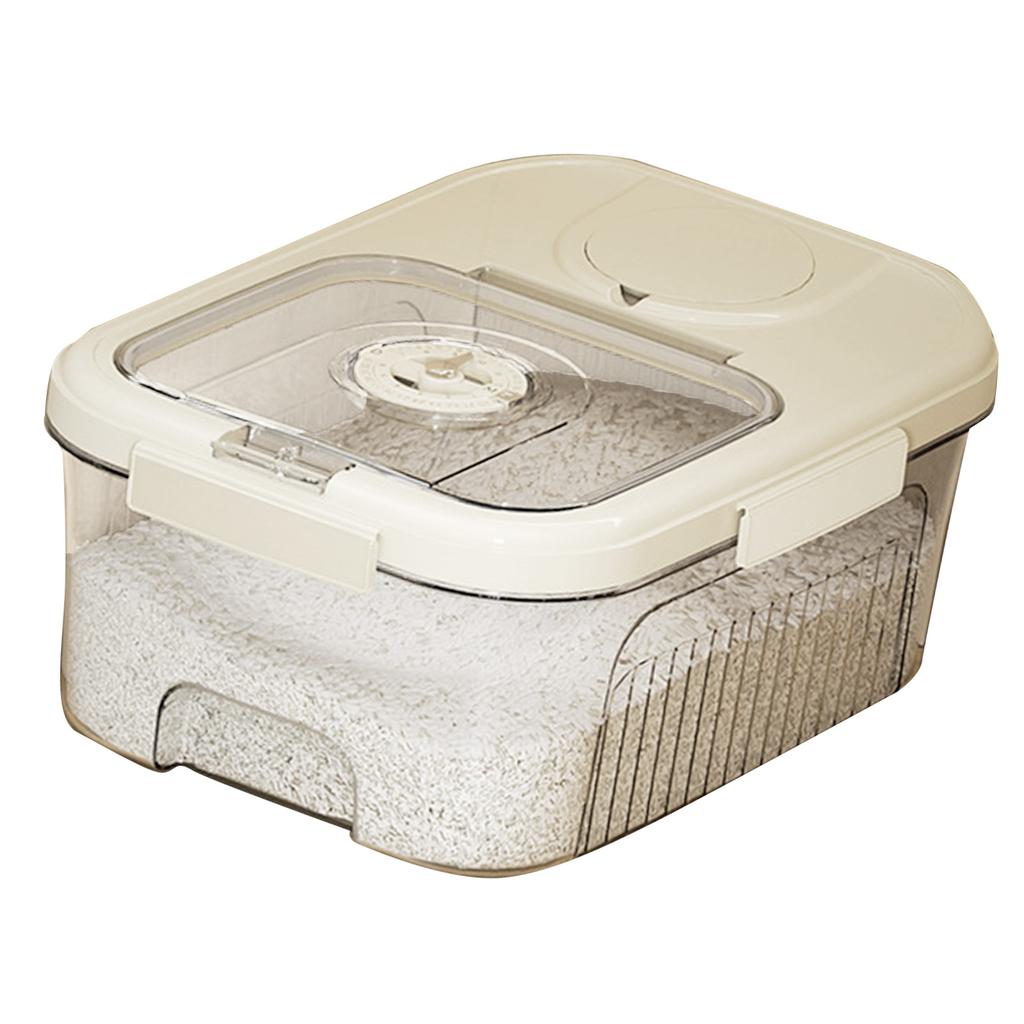Rice Storage Box Transparent Sealed Press Type Magnetic Switch Kitchen Grain Storage Container for Dry Food Small Cream