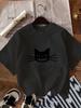 Cartoon Black Cat Print Short-sleeved T-shirt Casual and Cute Style Suitable for Women's Daily and Outing Wear In All Seasons