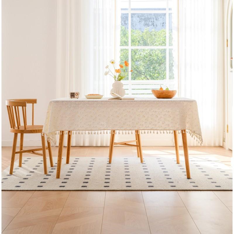 Fresh Linen Cotton Tablecloth Ins Style Daisy Floral Table Cloth Tassel Rectangular Cover Dining Decor