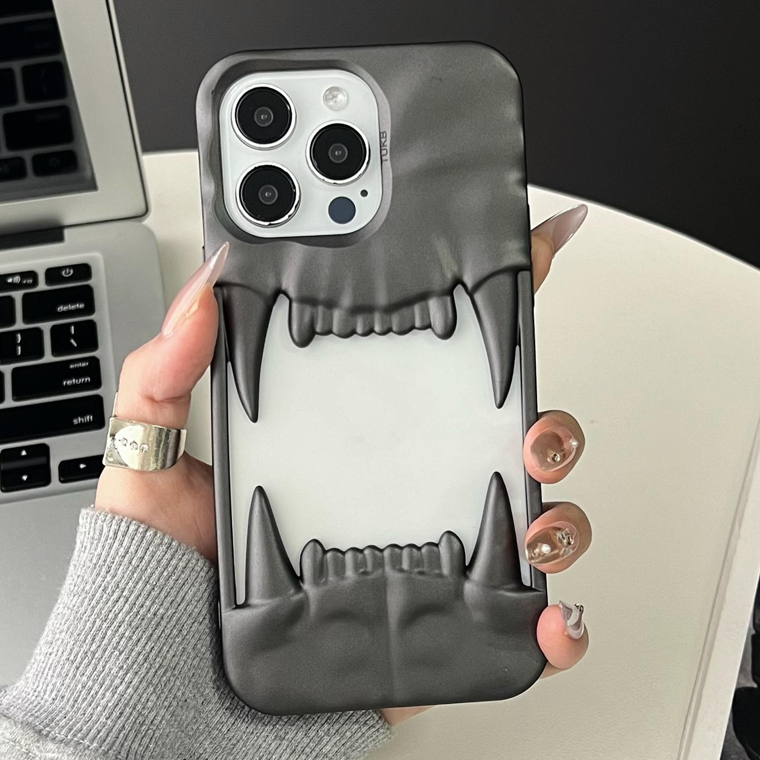 

For iPhone 16 Pro Max Case TPU Protective Phone Cover Hollow Wrinkle Tiger Tooth Design Matte Black