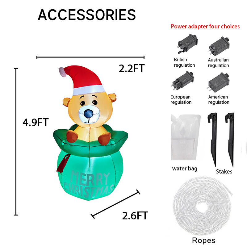 

4.92FT Inflatable Christmas Toy Bear Gift Bag Xmas Yard Decoration LED Lit Festive Gift Christmas Supplies Home Decor Ornament EU