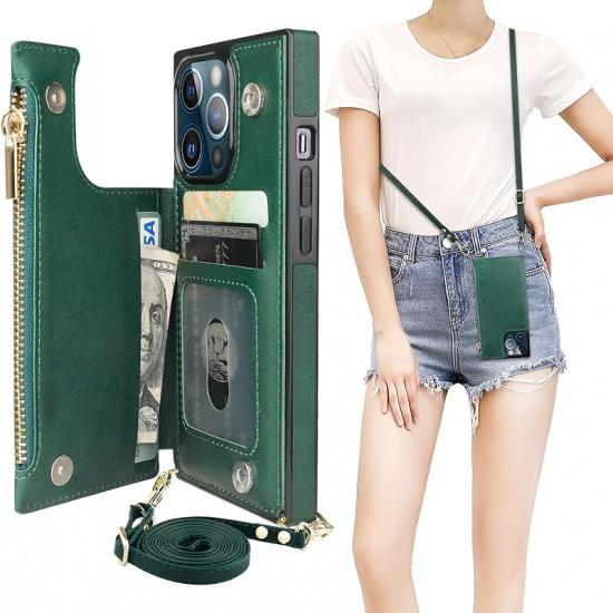 Bocasal Crossbody Wallet Case for iPhone 13 Pro with RFID Blocking Card Slot Holder, Magnetic Flip Folio Purse Case, PU Leather Zipper Handbag with