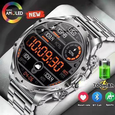 2025 New Smart Watch Flashlight 1.9inch Men Outdoors Sports Fitness Tracker 700mah Large Battery BT Calling LED Light Smartwatch
