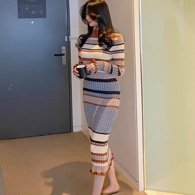 Korean Style Slim Long Skirt and Sweater Set for Women