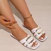 Fashion 2024 Slippers Lightweight Elegant Women Slip on Casual Slippers Women Metal Decoration Square Toe Flat Shoes Slides Women