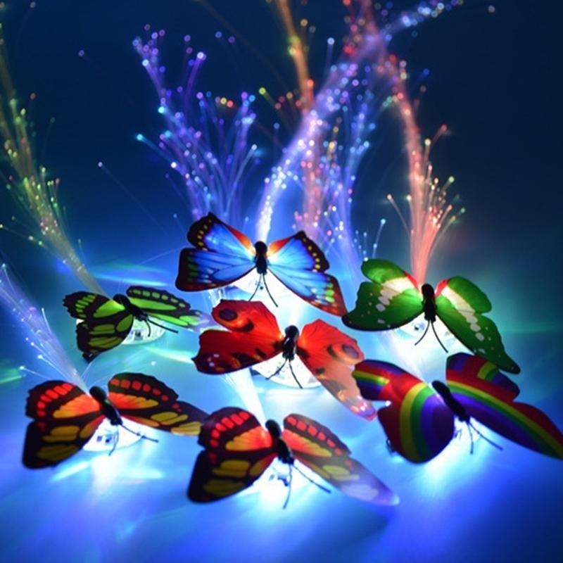 1Pcs Cute Butterfly LED Light-Emitting Fiber Optic Wire Hairpin Luminous Silk Braids Styling Tool