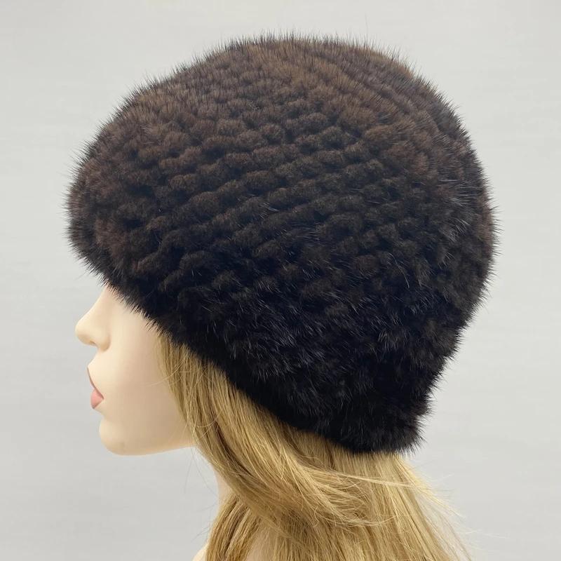 Men Woman Fur Hat Winter Real Fur Knitted Mink Cap Unisex Classic Warm Headwear Natural Mink Fur Beanies
