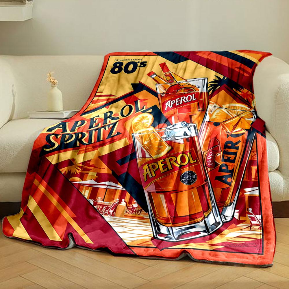 Bright Orange Aperol Spritz Drinks with Bold Geometric and Retro Elements. for All Seasons Blanket Lunch Break Throw Gift