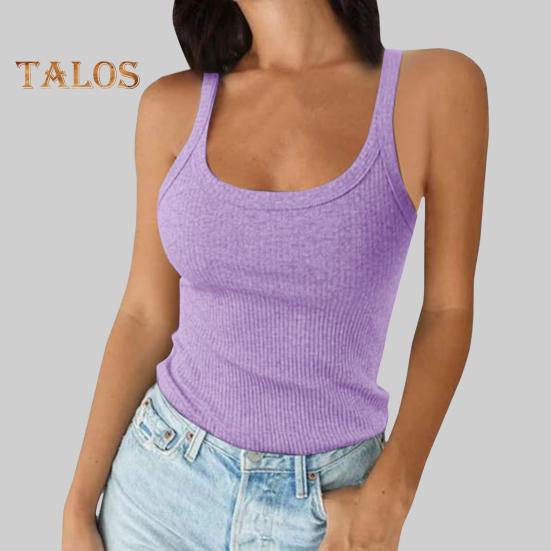 Dámské tílko bez rukávů, špagetové ramínko, kulatý výstřih, žebrovaný pletený tílko, slim střih, základní tílko, pro denní nošení, pláž, kancelář
