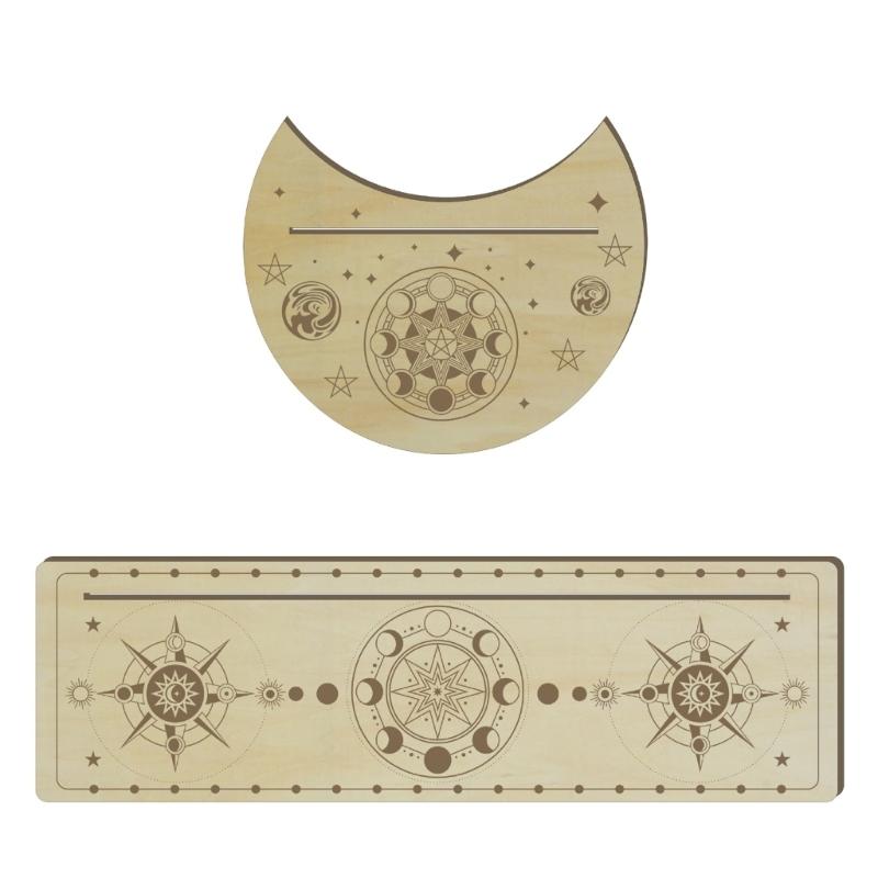 Portable Wooden Tarot Card Display Stand Moon Shape Design Divination Board Tarot Card Holder Set