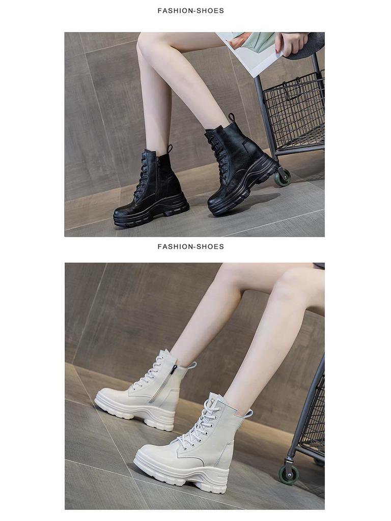 2025 New Women's British Style Ankle Boots - Autumn Collection, Versatile Thick Sole Martin Boots with Inner Lift for a Slimming Effect