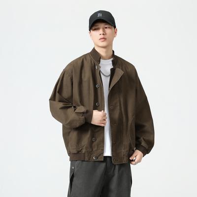American Retro Jacket Men'S Tooling High-End Style Printed Stand-Up Collar Men'S Loose Casual Jacket