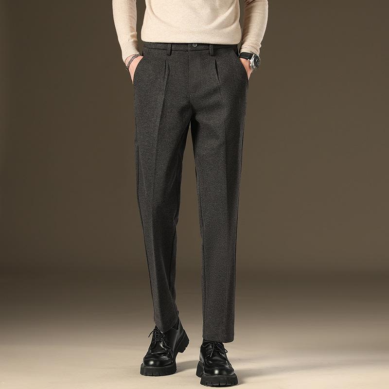 Light luxury winter woolen trousers men's casual pants men's slim straight trousers British elastic casual trousers nine points