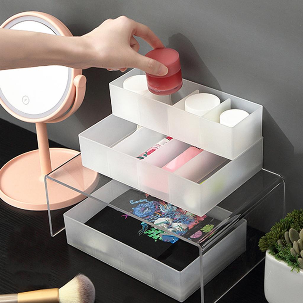 4 Section Drawer Organizer Tray with Removable Partition Stackable Translucent Plastic Divided
