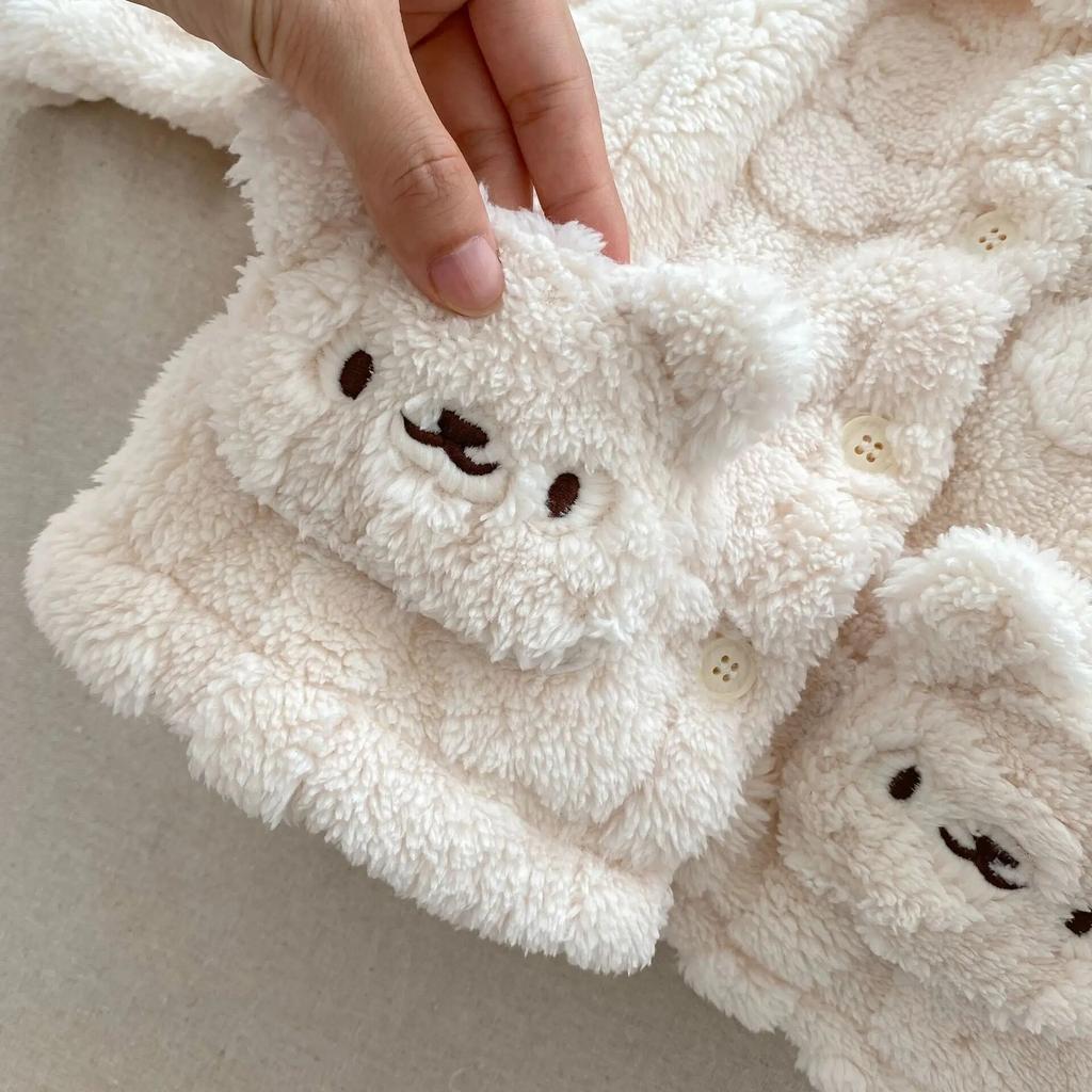 Autumn and Winter Baby Home Suit Cute Bear Plush Coat Children Plus Plush Pajamas Two-piece Coat Pans Sets